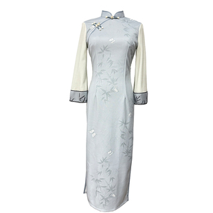 西风翠新中式改良旗袍2025新款春秋季长袖淡蓝色民国风气质优雅女