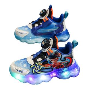 哪吒男童运动鞋2025冬季新款旋转扣加绒小童鞋子带灯宝宝棉鞋发光