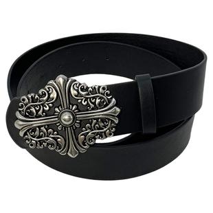 复古时尚腰带西部牛仔潮流裤带十字架经典皮带男女牛仔裤百搭配饰