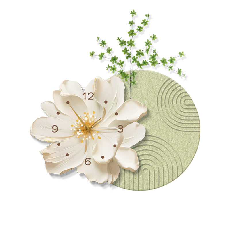 装饰画奶油风花卉时钟
