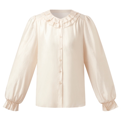 歌莉娅秋季荷叶领梭织衫上衣女