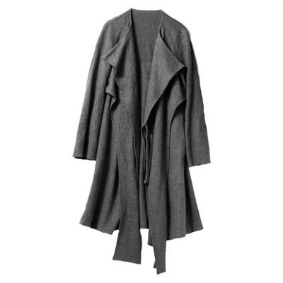【清仓】深灰色经典质感绑带羊毛大衣