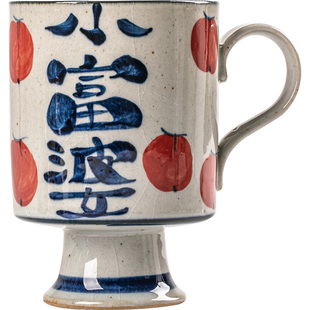 景德镇陶瓷杯手绘小富婆高脚杯带把马克杯中式粗陶水杯女生伴手礼