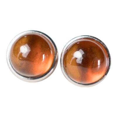 原创复古925银天然石榴石耳钉女