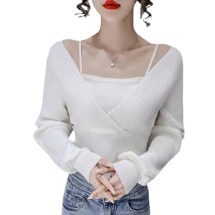 网红直播衣服女主播服装上镜性感一字领露肩上毛衣打底针织衫秋冬