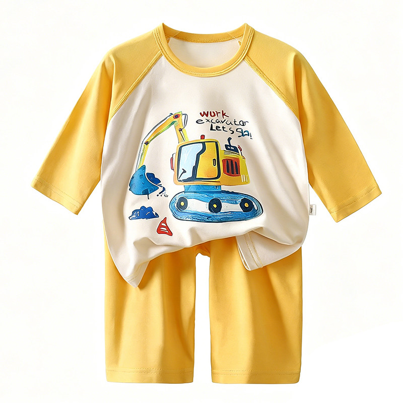 夏季儿童凉感莫代尔空调服男孩挖家居服套装