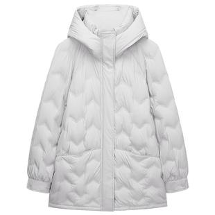 【特享折扣】OCHIRLY欧时力连帽压花中长款羽绒服外套休闲25冬