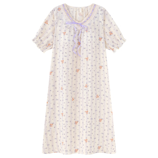 日系ins风带胸垫睡裙女夏季薄款短袖纯棉纱布睡衣夏天甜美连衣裙