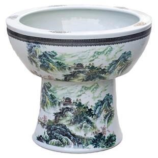 景德镇陶瓷鱼缸落地立柱式客厅大号吸水石盆乌龟缸睡莲碗莲盆庭院