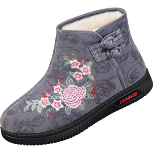 老北京布鞋女冬加绒加厚羊毛保暖老人棉鞋防滑防寒软底妈妈奶奶鞋