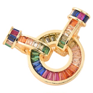 18K包金微镶彩锆圆盘珍珠扣手工diy珍珠手链白金色收尾扣子母扣