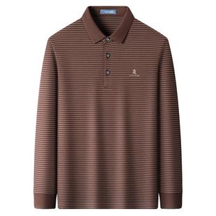 [绵羊毛/保暖抗皱]梦特娇25秋季男士长袖羊毛Polo衫条纹T恤商务J