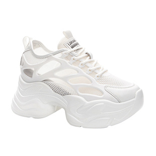 小个子内增高透气网面厚底老爹鞋女2025新款爆款夏天休闲小白鞋子