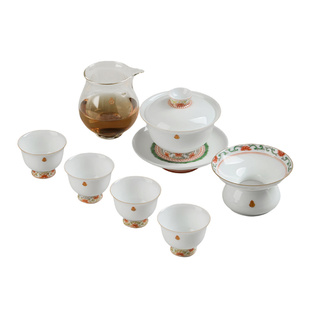 景德镇官方陶瓷手绘粉彩盖碗茶壶功夫茶具套装泡茶专用茶具送礼