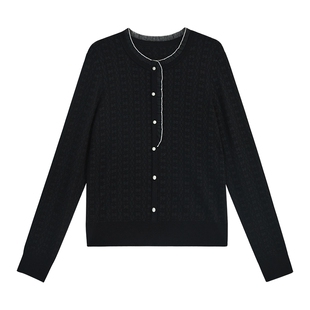 YINER音儿专选2025秋季新款新中式木百合花提花木耳边拼接针织衫