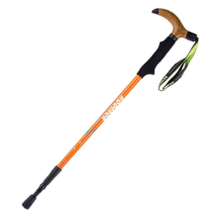 户外登山杖7075铝合金T型柄弯柄手杖内锁三节伸缩拐杖爬山徒步杖