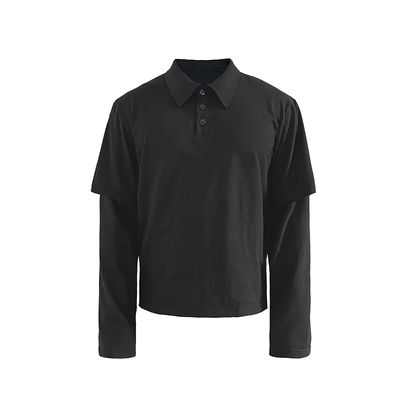 JCAESAR TWO FAKES SLEEVE 黑色假两件POLO衫 短宽版 定制亮面扣