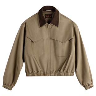 马登复古巴恩风谷仓灯芯绒撞色翻领短款收腰工装夹克琥珀外套女春