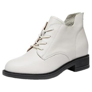 低跟圆头短靴牛皮Aee/爱意低帮女鞋软皮舒适通勤4120605048