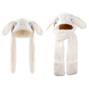 耳朵会动的可爱玉桂狗毛绒帽子围巾手套一体女冬季护耳保暖雷锋帽