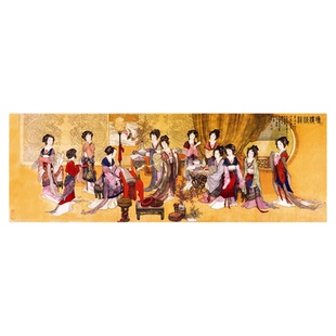 金陵十二钗墙纸中国古代仕女图大型壁画中式餐厅民宿背景墙壁纸