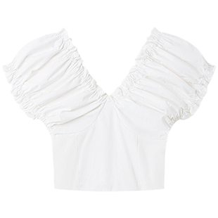 Halo Luu法式白色泡泡袖上衣女夏甜妹短袖衬衫收腰设计感短款小衫