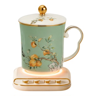 柿柿如意恒温加热杯55℃三档智能保温杯陶瓷办公暖杯垫礼盒套装