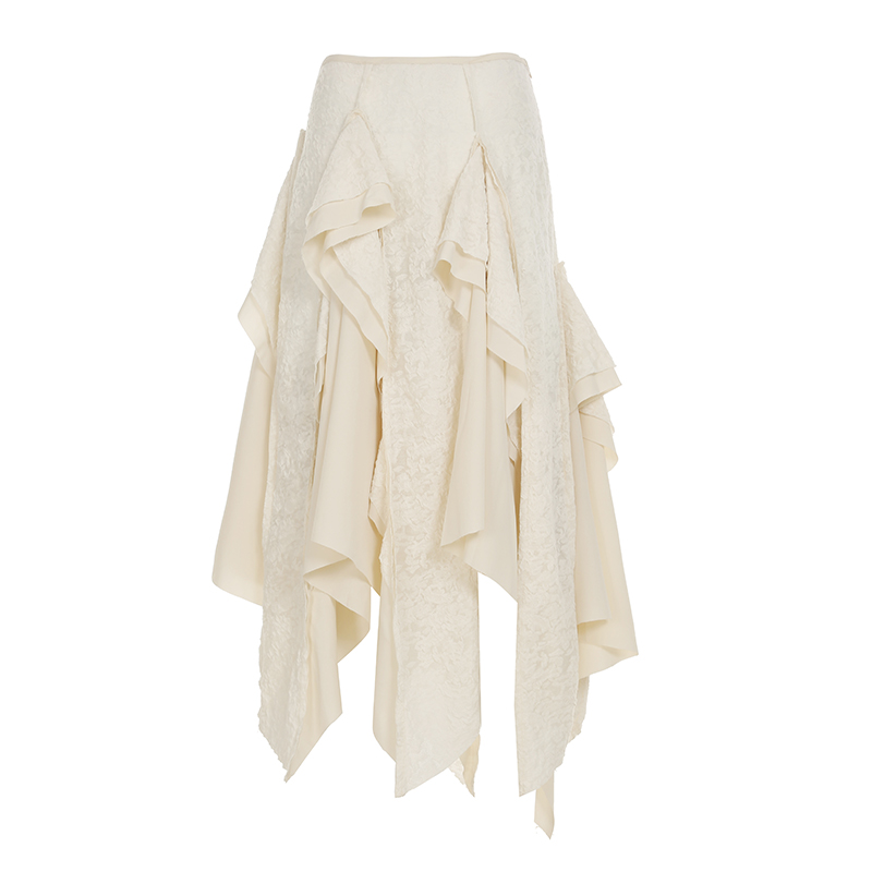 WEEKEEP 不规则复古度假风蕾丝拼接设计感半身裙A摆显瘦百搭长裙