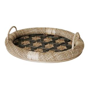 栗石【绮罗】复古手工藤编竹编托盘摆件民宿客厅茶几家用茶杯茶盘