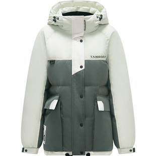 坦博尔冬季新款羽绒服女连帽运动短款撞色拼接休闲外套TB235560