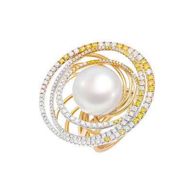 LynnHaven麟玟 SKY星轨 18K金澳白海水珍珠戒指钻石手饰轻奢礼物