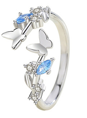 鲸鱼蝴蝶戒指s925纯银对戒