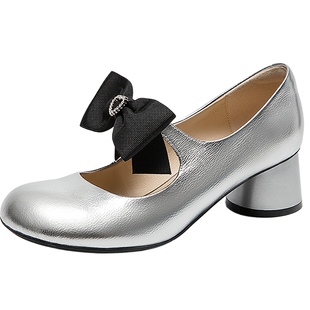 MIO米奥玛丽珍圆头蝴蝶结秋季新款洛丽塔甜美高跟单鞋女鞋