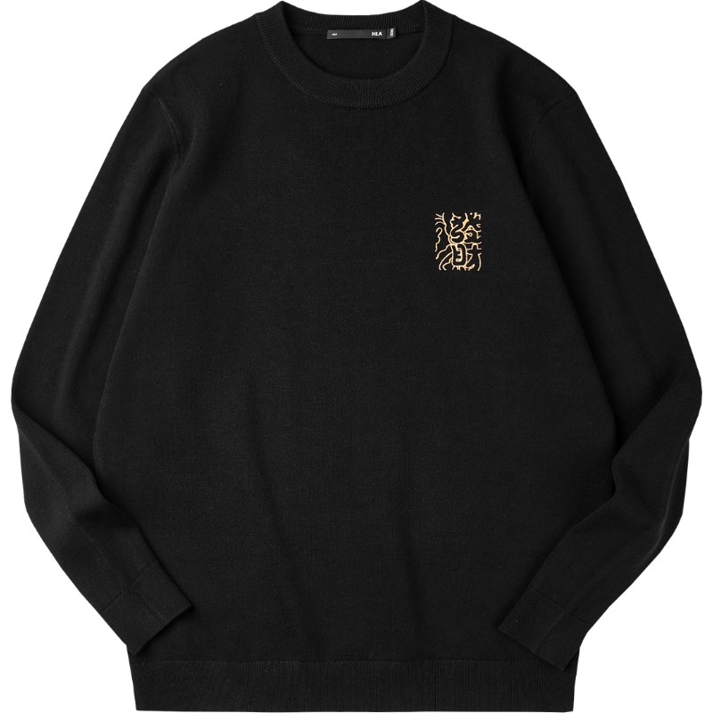 海澜之家马年贺岁大红色本命年针织衫2025秋新款圆领绣花毛衣男