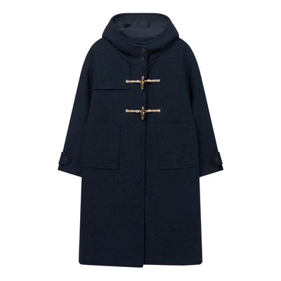 LLANO羊毛中长甜美连帽大衣