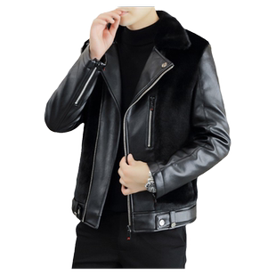 翻领夹克男金貂绒皮毛一体冬季机车服海宁貂皮短款男士皮衣外套潮