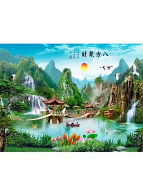 自粘风景山水画墙贴画壁画客厅背景墙办公室装饰画免打孔自带背胶