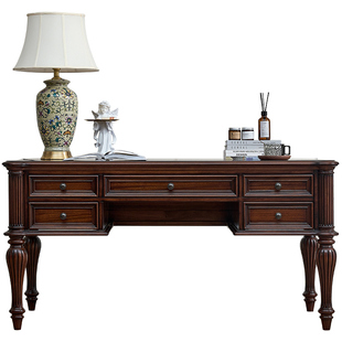 美式纯实木书桌胡桃木办公电脑桌家用成人写字台学习桌轻奢高级感