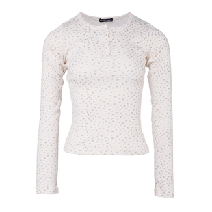 BM上衣碎花女T恤2026新款春秋内搭外穿高级感三粒扣修身显瘦长袖