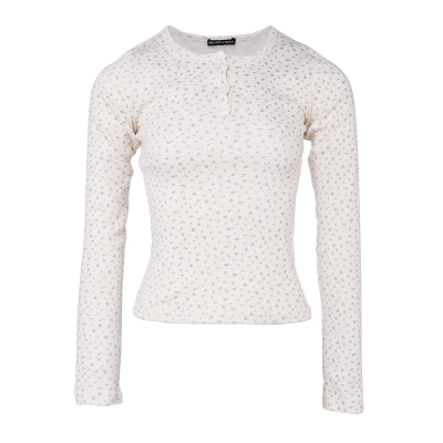 BM上衣碎花女T恤2025新款春秋内搭外穿高级感三粒扣修身显瘦长袖