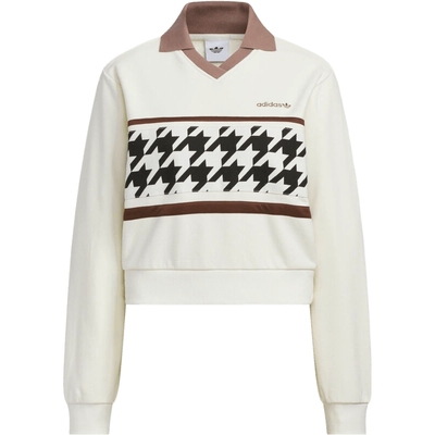 adidas阿迪达斯三叶草女子运动休闲千鸟格翻领套头衫卫衣KC2689