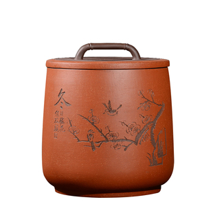 紫砂七子饼茶叶罐大号储茶缸宜兴手工陶罐存茶桶大码普洱密封茶罐