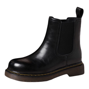 REEMOOR睿慕2025冬季新款英伦风切尔西靴帅气圆头厚底增高短靴女