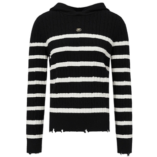 【扬子羊毛衫】FF仿佛冬季新款撞色条纹针织女设计感上衣