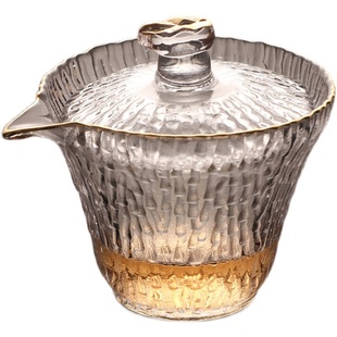 日式加厚初雪玻璃盖碗冰露茶具树纹竹节耐热茶碗公道杯品茗杯茶具