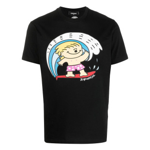 DSQUARED2 D2次方 男士卡通冲浪短袖圆领T恤 S71GD1244 S23009