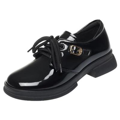 软皮乐福鞋系带厚底漆皮百搭单鞋