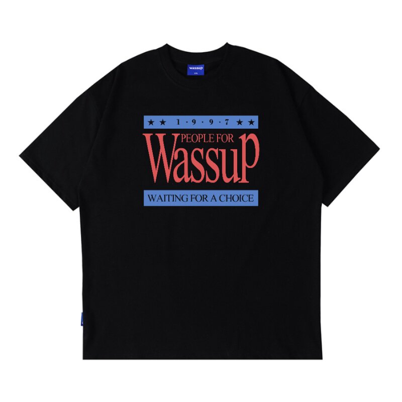 WASSUP旧宣浪潮印花短袖T恤男女