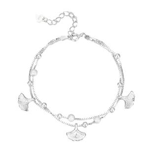 臻汇银s990三生有幸纯银手链中国白银银杏叶手链足银生日礼物