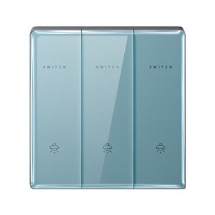 国际电工超薄钢化玻璃蓝色86型开关一开双控暗装面板家用五孔插座